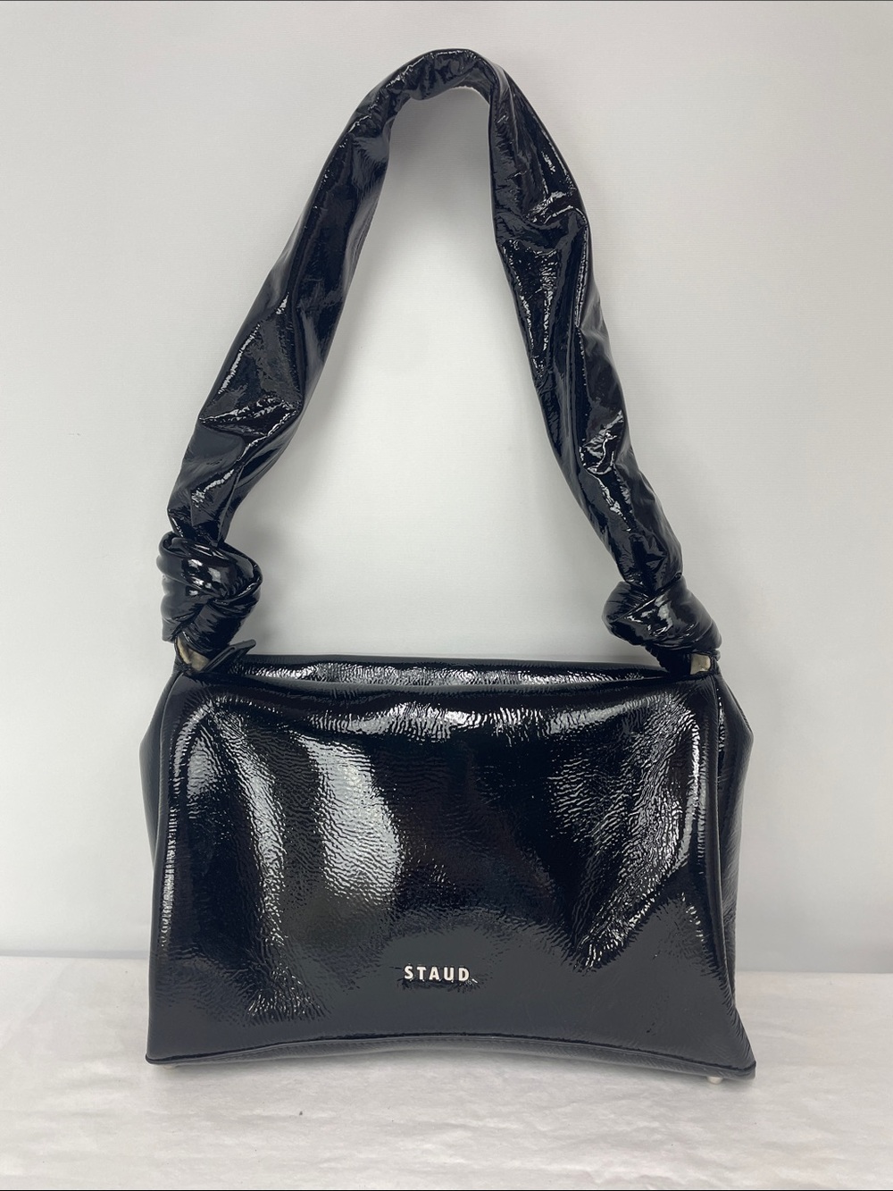STAUD Black Patent Knotted-Handle Shoulder Bag